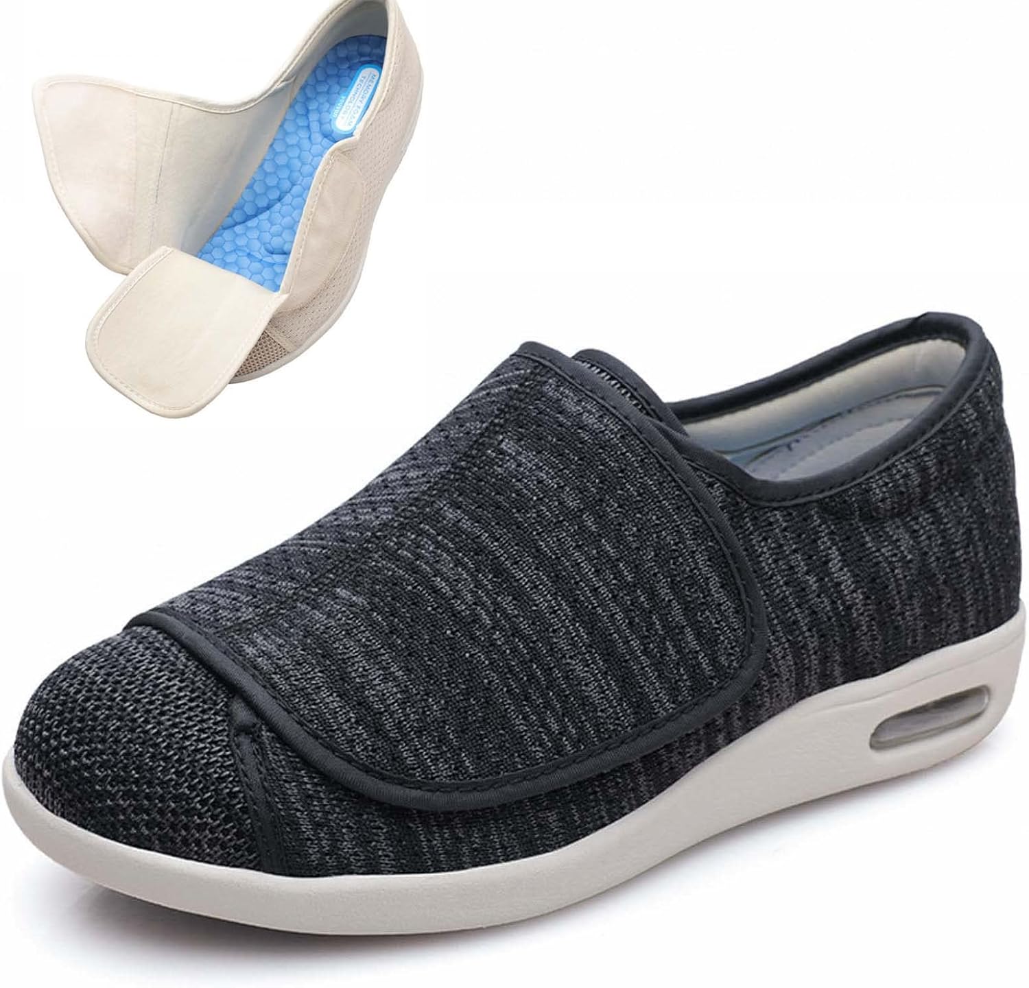 

Мужские кроссовки с широкой посадкой, регулируемой застежкой, легкие, дышащие, для отекших ног и прогулок при отеках Generic, черный/серый