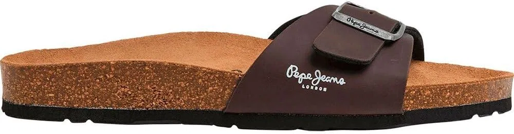 Сандалии Pepe Jeans Kansas PMS90107-878 на плоской подошве с ремешком и большой пряжкой, цвет Bio M, коричневые, модель Kansas, артикул: PMS90107-878 — фото 3
