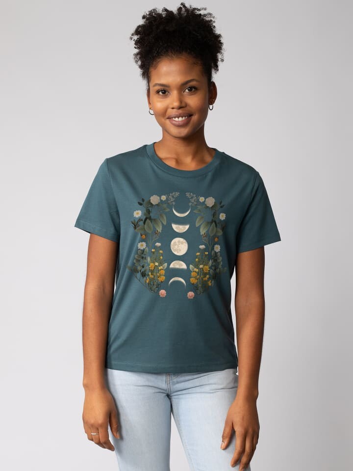 

Футболка wat Apparel T-Shirt Moonphases & Flowers, цвет Petrol