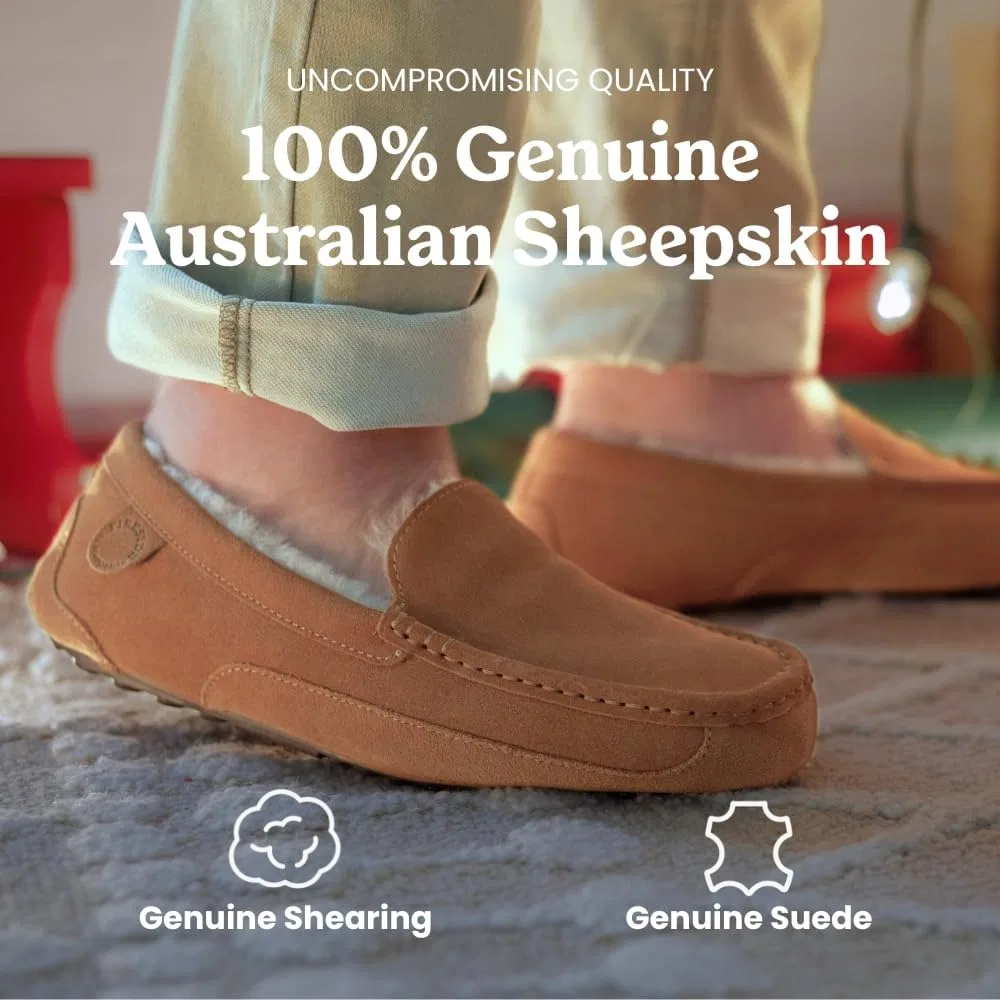 Мужские мокасины Fireside by Dearfoams Melbourne из овчины для дома и улицы, широкая колодка, Chestnut — фото 3