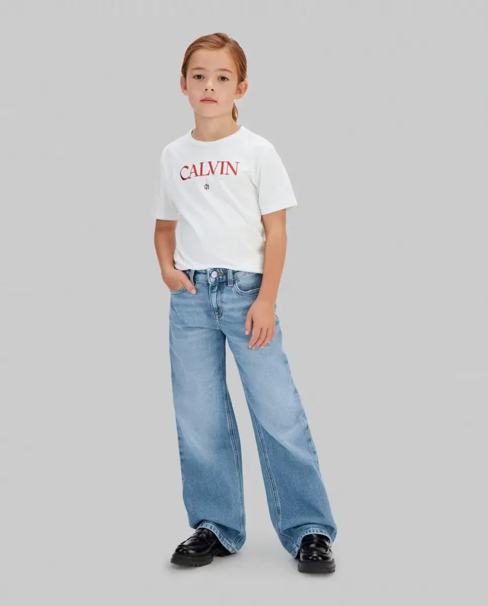 Джинсы для девочки с широкими штанинами Calvin Klein, синий