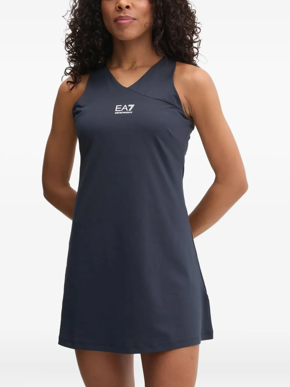 

Мини-платье с логотипом и V-образным вырезом Ea7 Emporio Armani, синий