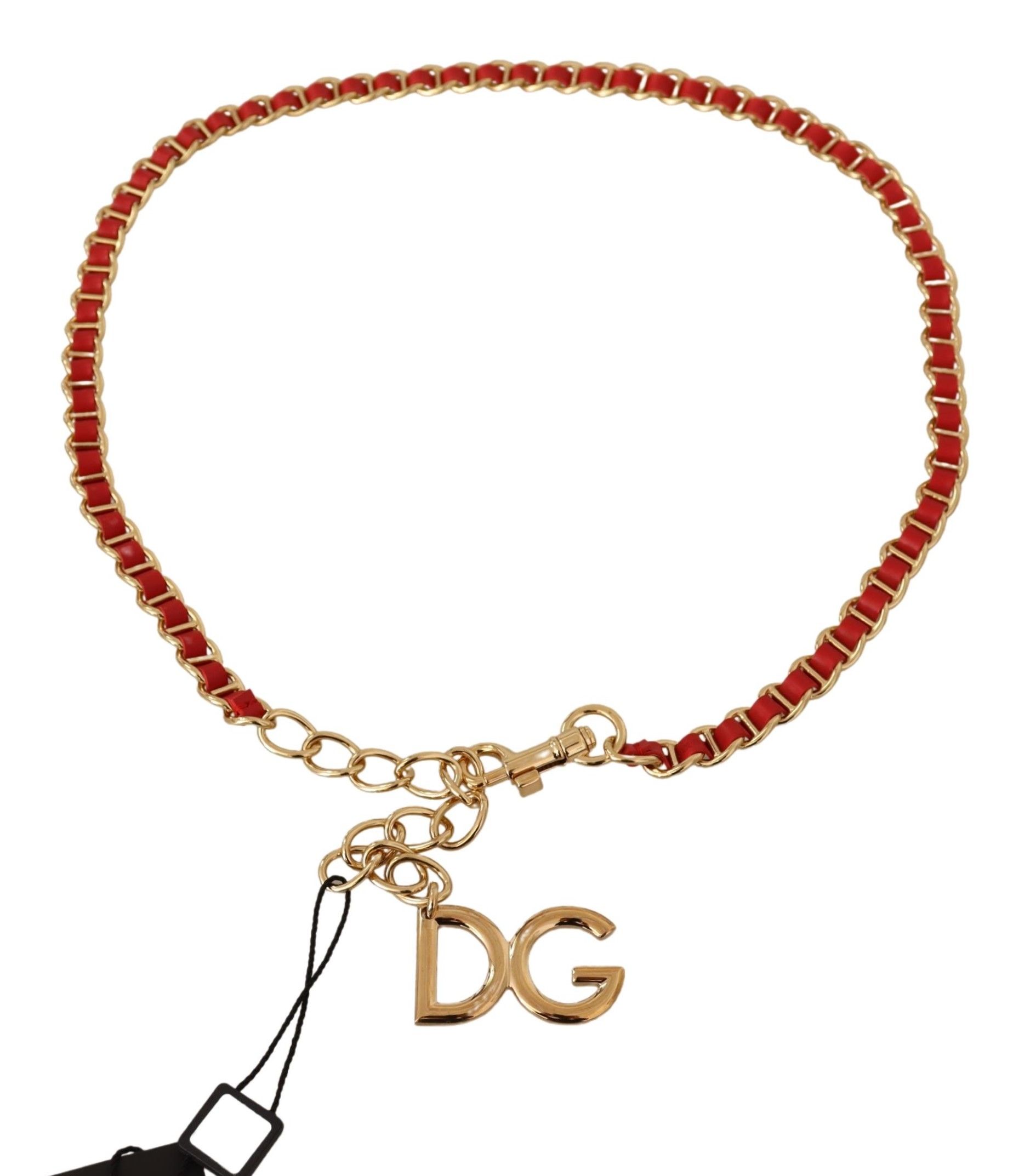 

Элегантный красный кожаный ремень с золотистым логотипом DG Dolce & Gabbana