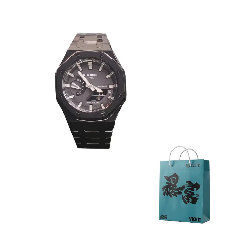 

CASIO Часы Men Liquid Crystal/Analog Dual Display Series 44mm Black Watch, Black Steel Sword Silver