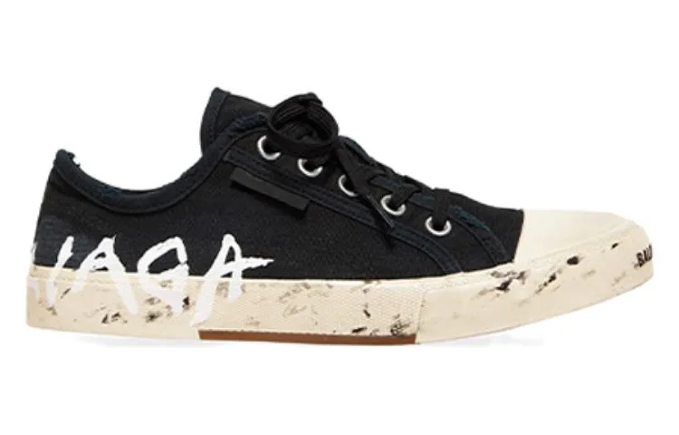 Balenciaga Кеды Paris Low Top 'Black Destroyed Cotton And White Rubber With Graffiti' — фото 3