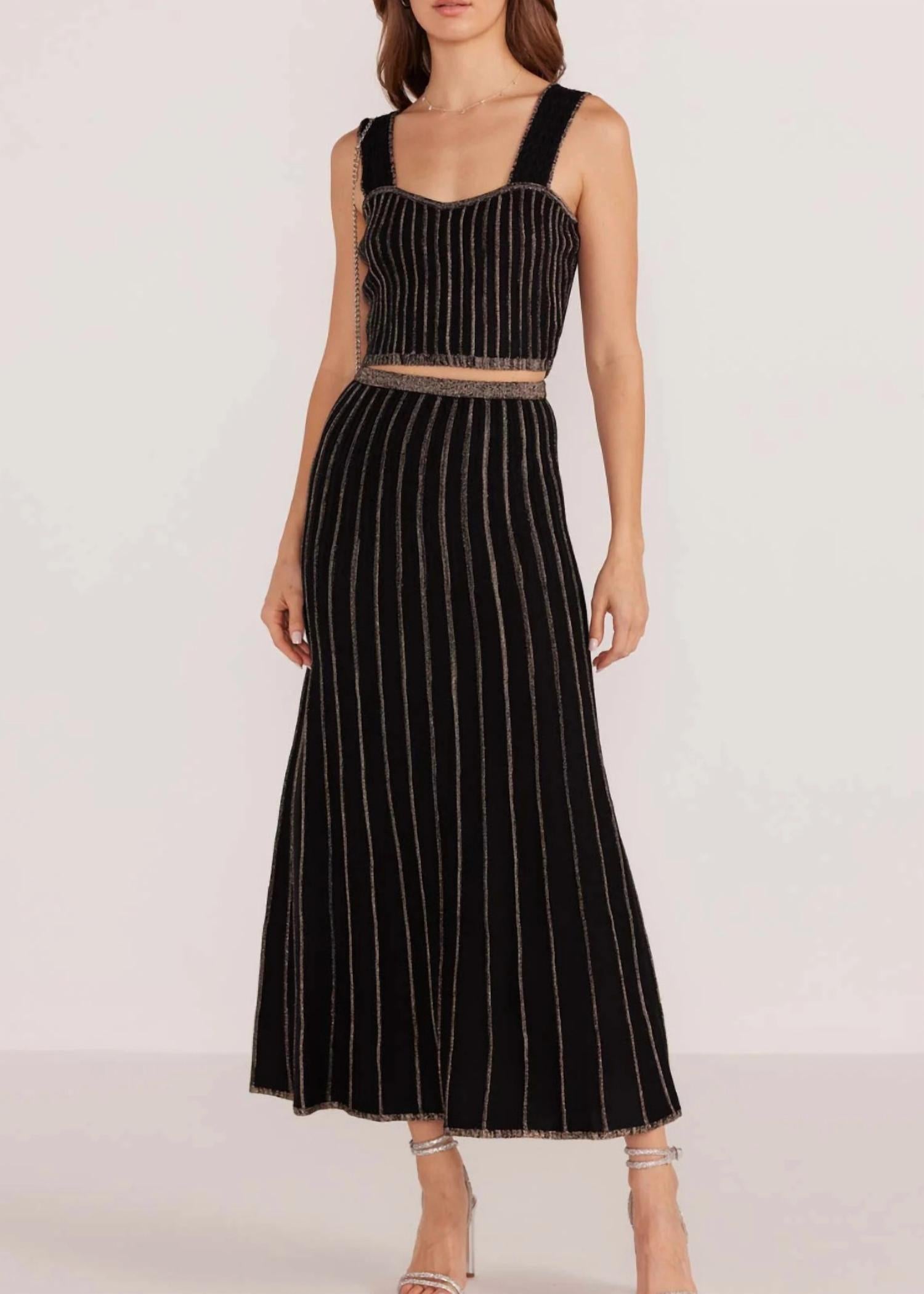 

Укороченный топ и юбка Celia Lurex Stripe черного цвета с шампанским MINKPINK