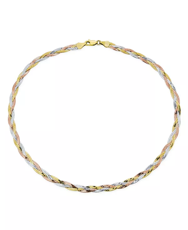 

Плоское ожерелье из стерлингового серебра с покрытием из желтого розового золота, 5 мм, скрученное в елочку, 3 трехцветное, плетеное в виде магической змеи Bling Jewelry, multicolor