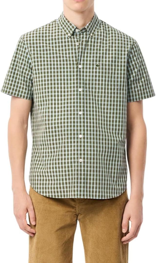 

Lacoste мужская рубашка с коротким рукавом, клетка, regular fit, из основной коллекции, Khaki Check