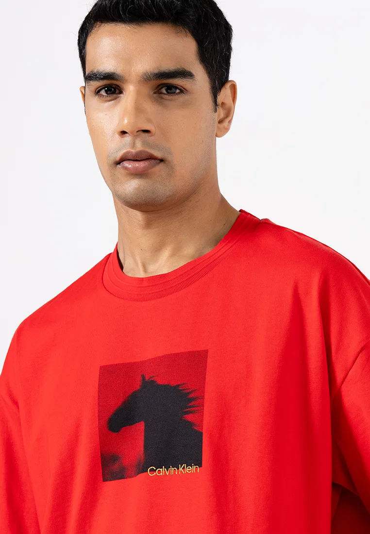 Футболка с принтом, тяжелый джерси, Calvin Klein Sport, красный — фото 3