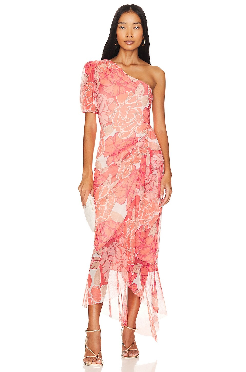 

Платье миди BCBGMAXAZRIA One Shoulder, цвет Coral
