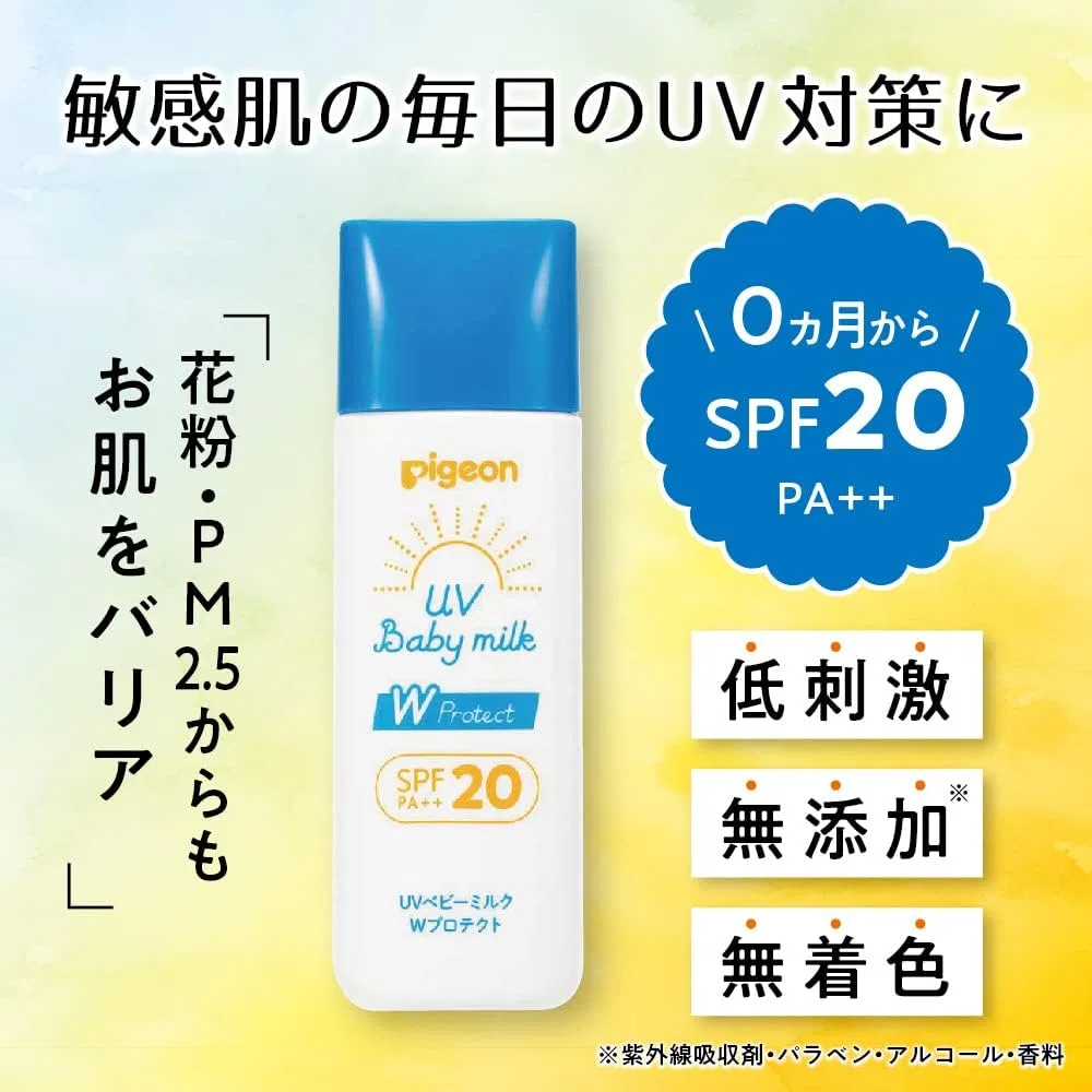 Солнцезащитный лосьон PIGEON UV Baby Milk W Protection SPF 20 45 г белый — фото 3