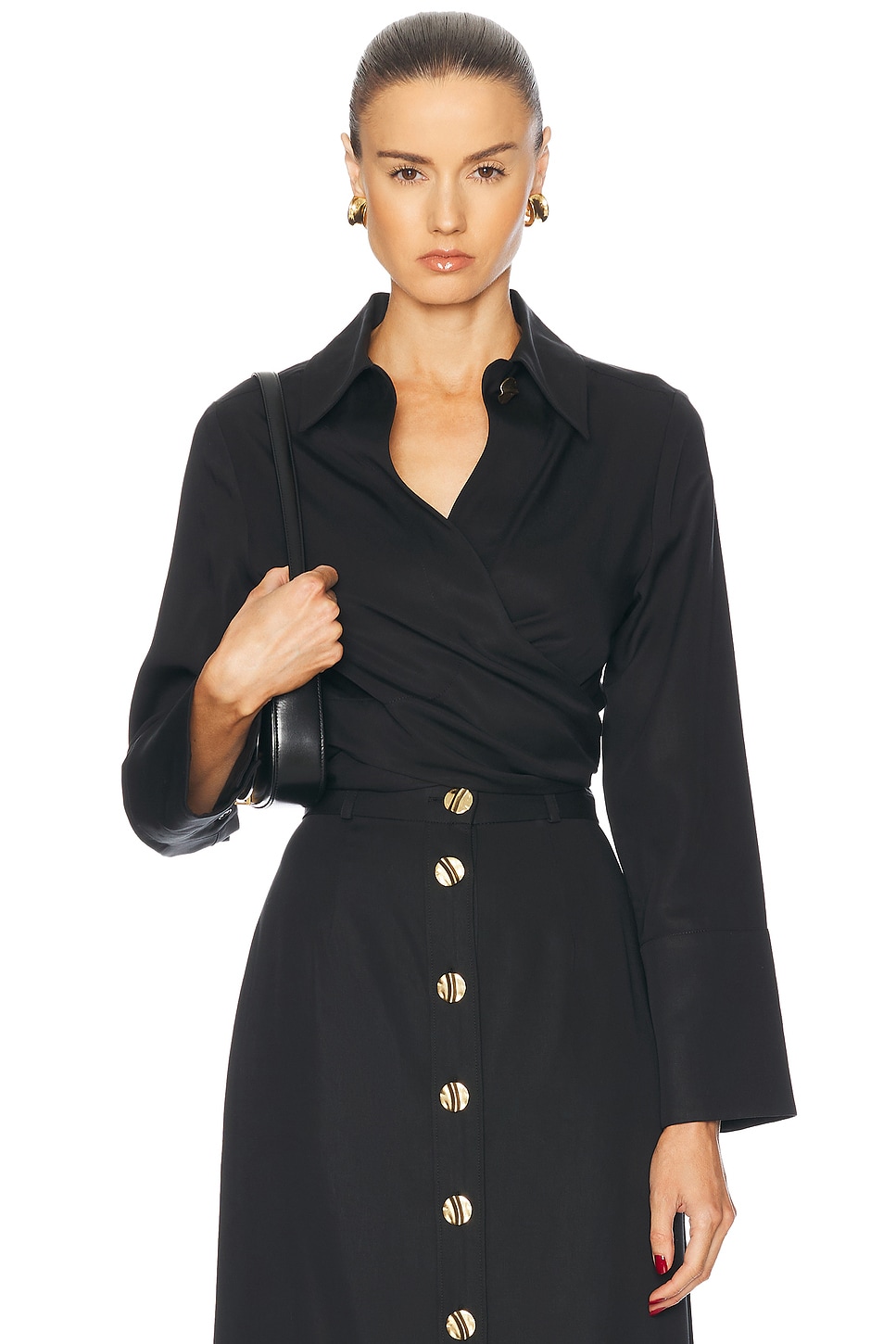 

Топ с воротником и длинными рукавами и запахом MATTHEW BRUCH, цвет Black Tencel