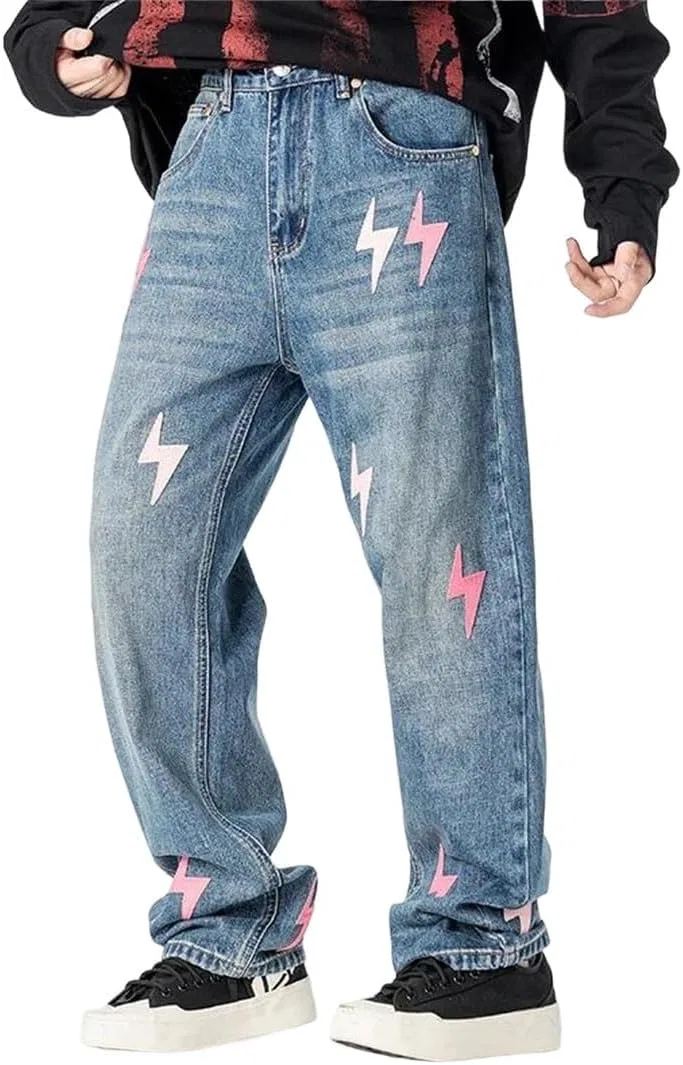 Джинсы свободные, Men's Spring Summer High Street Loose Plus Size Denim Baggy Jeans Pants Trousers, 6816