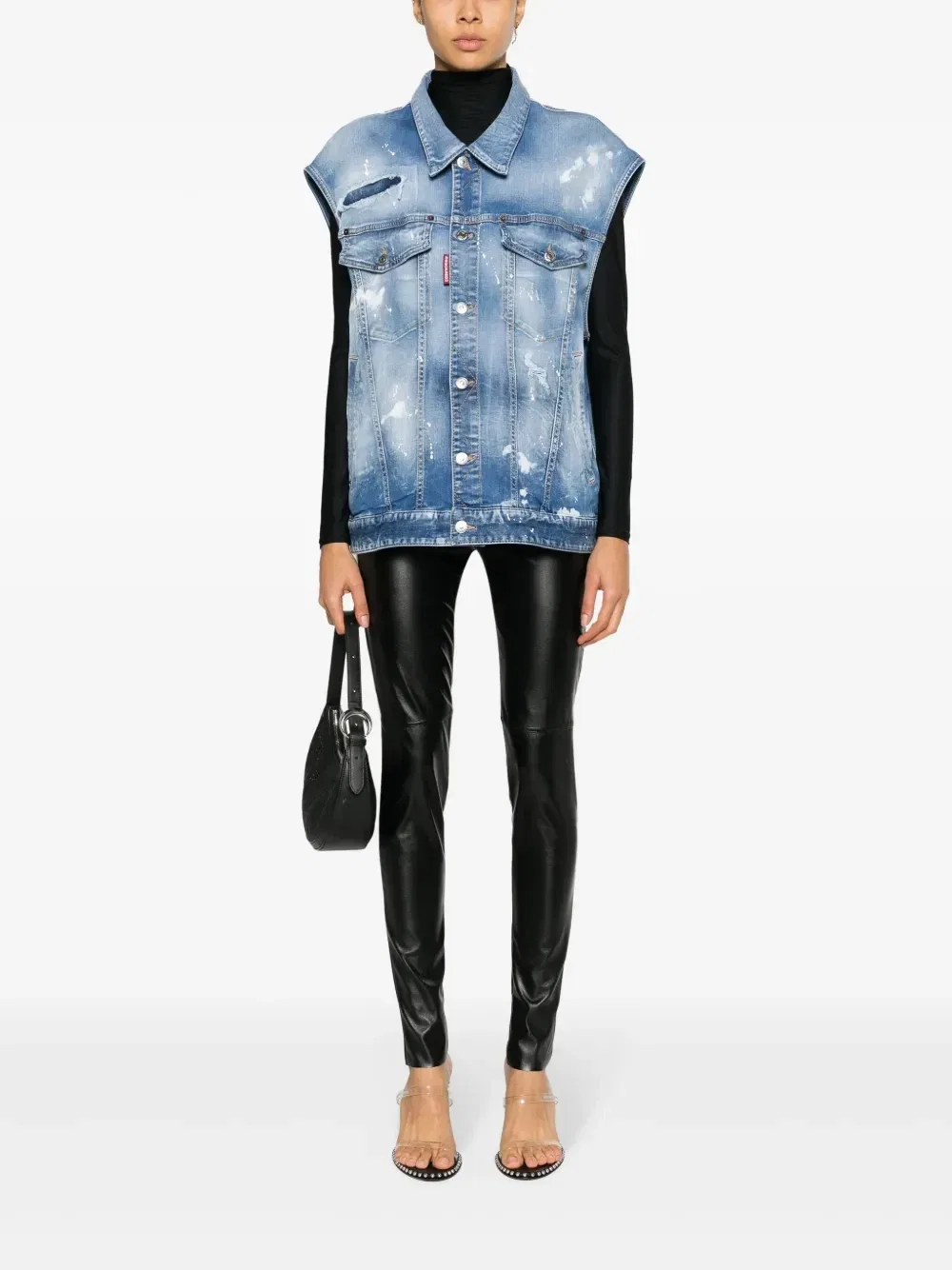Джинсовый жилет с эффектом разбрызганной краски Dsquared2, синий — фото 2