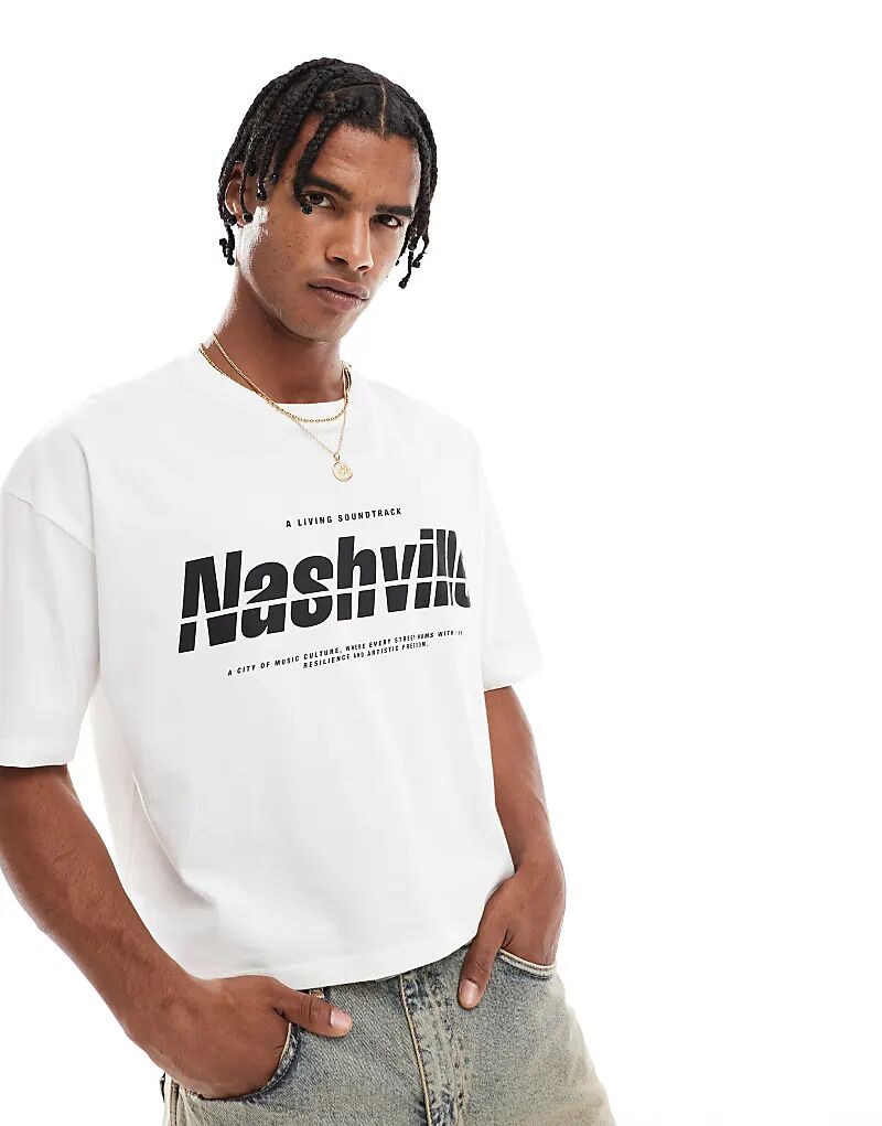

Укороченная футболка оверсайз ASOS DESIGN белого цвета с городским принтом