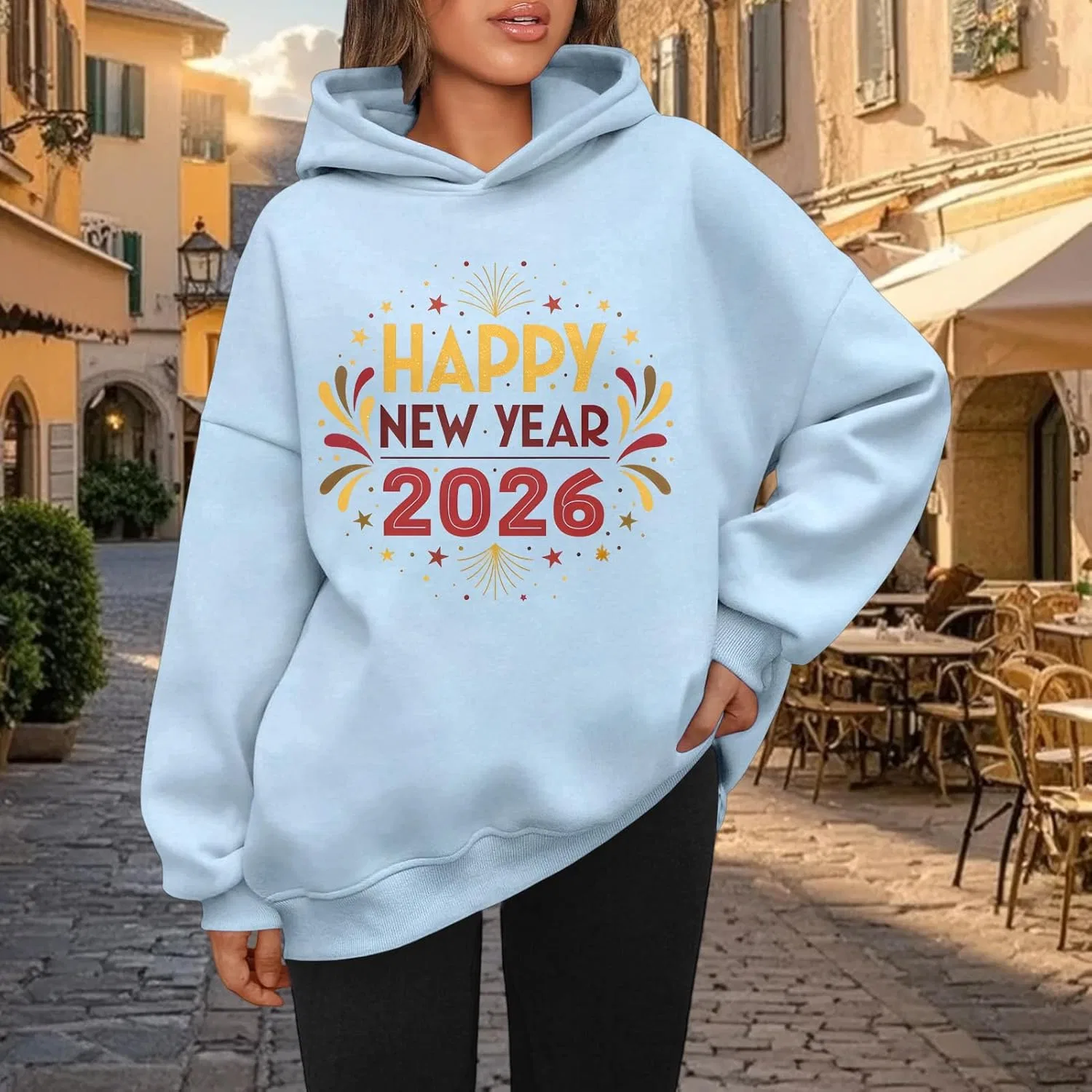Толстовка женская с принтом Happy New Year 2026, Light Blue — фото 3