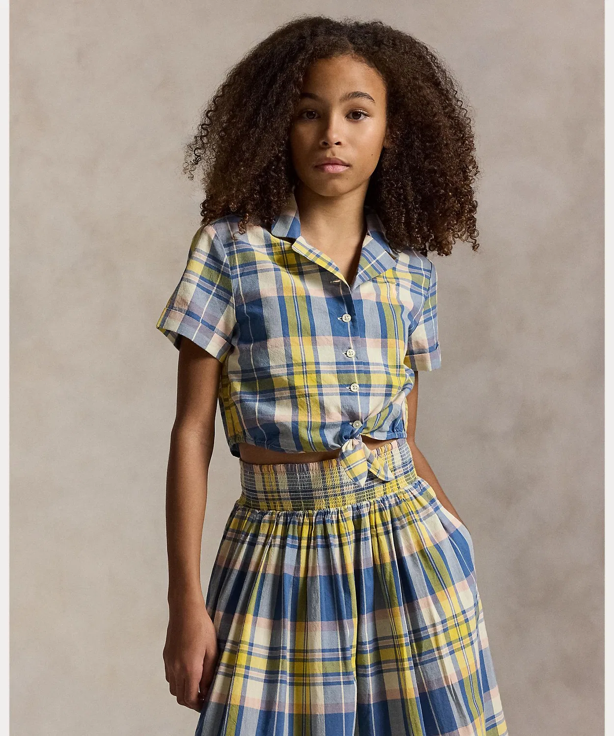 Сет из рубашки и юбки в клетку, хлопок, Ralph Lauren, синий — фото 4