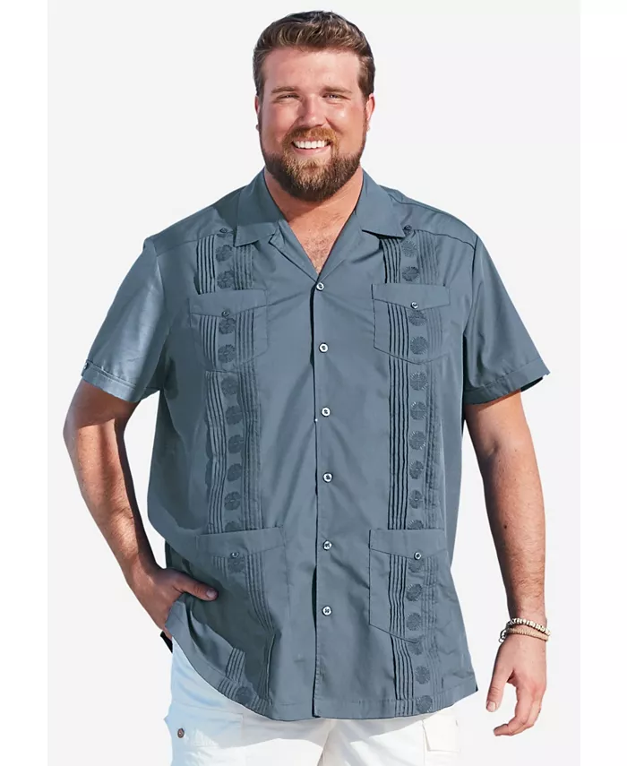 

Рубашка Guayabera с короткими рукавами для больших и высоких Kingsize, синий