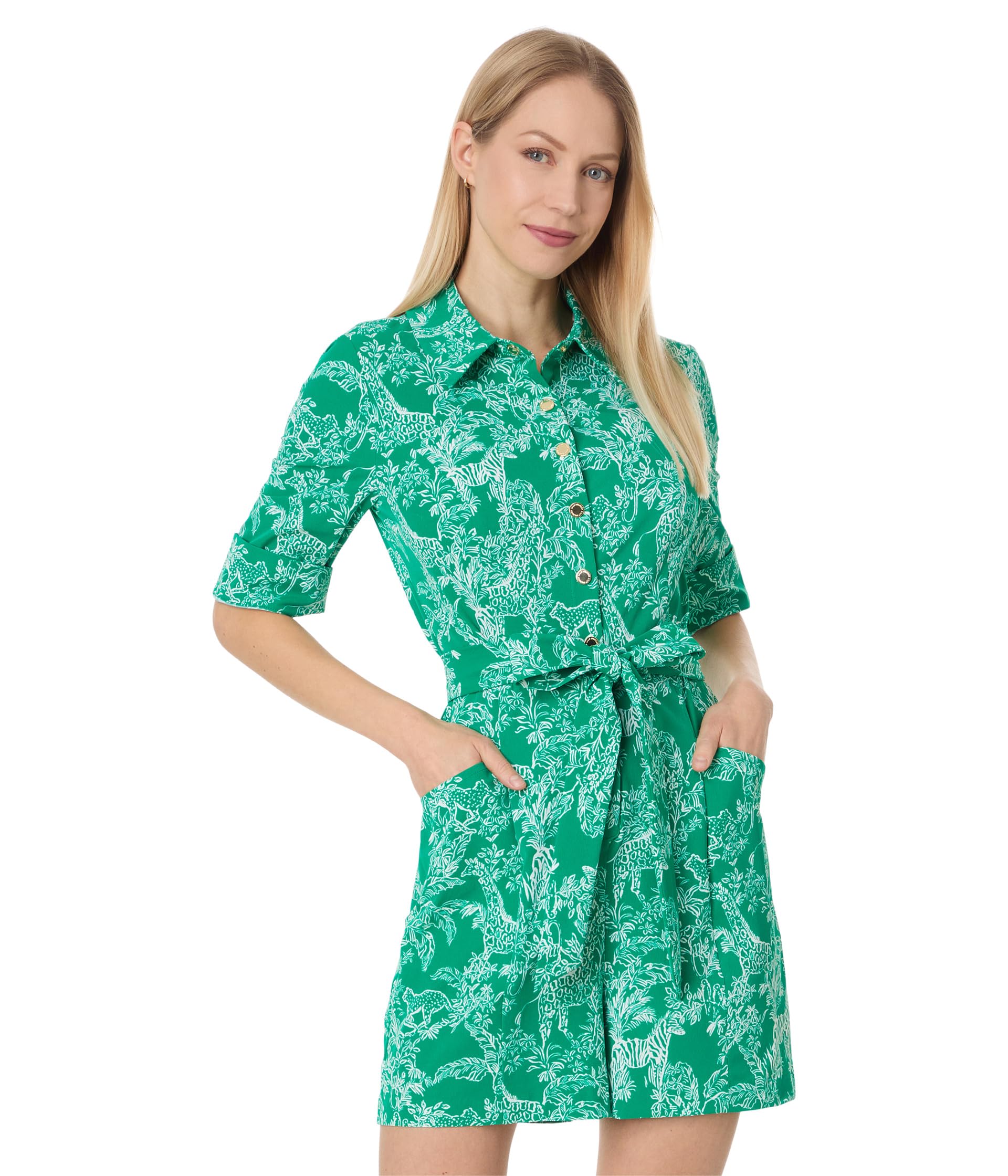 

Комбинезон Lilly Pulitzer Sheldrake Romper Upf 50+, цвет Fiddle Leaf Green Safari Party