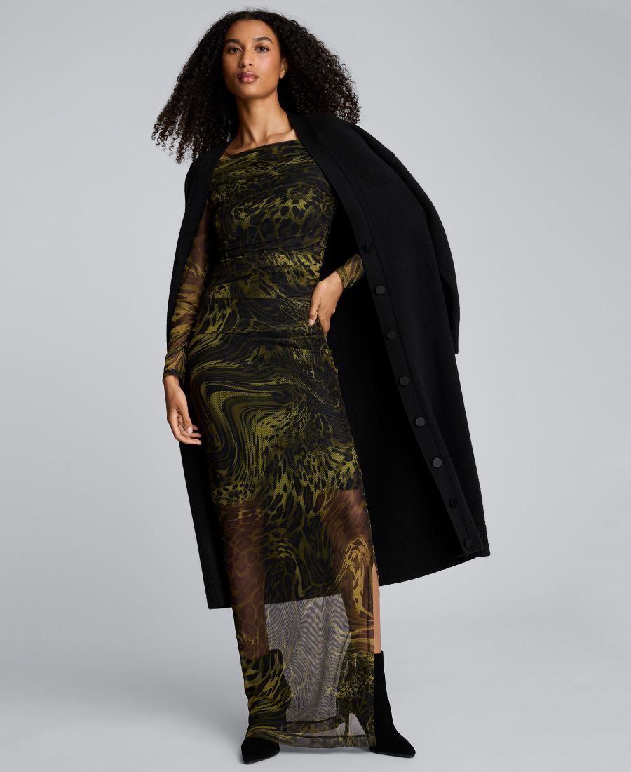 

Женское платье-футляр с длинными рукавами, сборками и принтом Kenneth Cole, Tbd Color