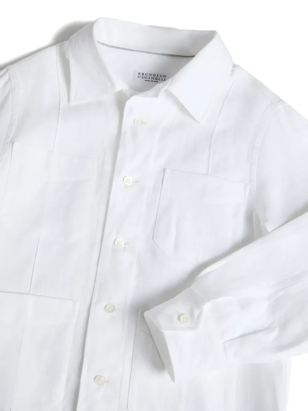 Рубашка Guayabera из льна, пеньки и хлопка Brunello Cucinelli Kids, белый — фото 3