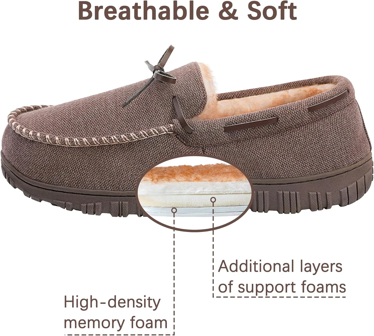 Тапочки мокасины с мягкой подкладкой shoeslocker, кофе — фото 4