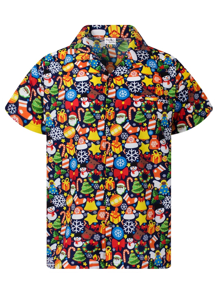 

Рубашка на пуговицах классического кроя King Kameha Christmas Allover, темно-синий