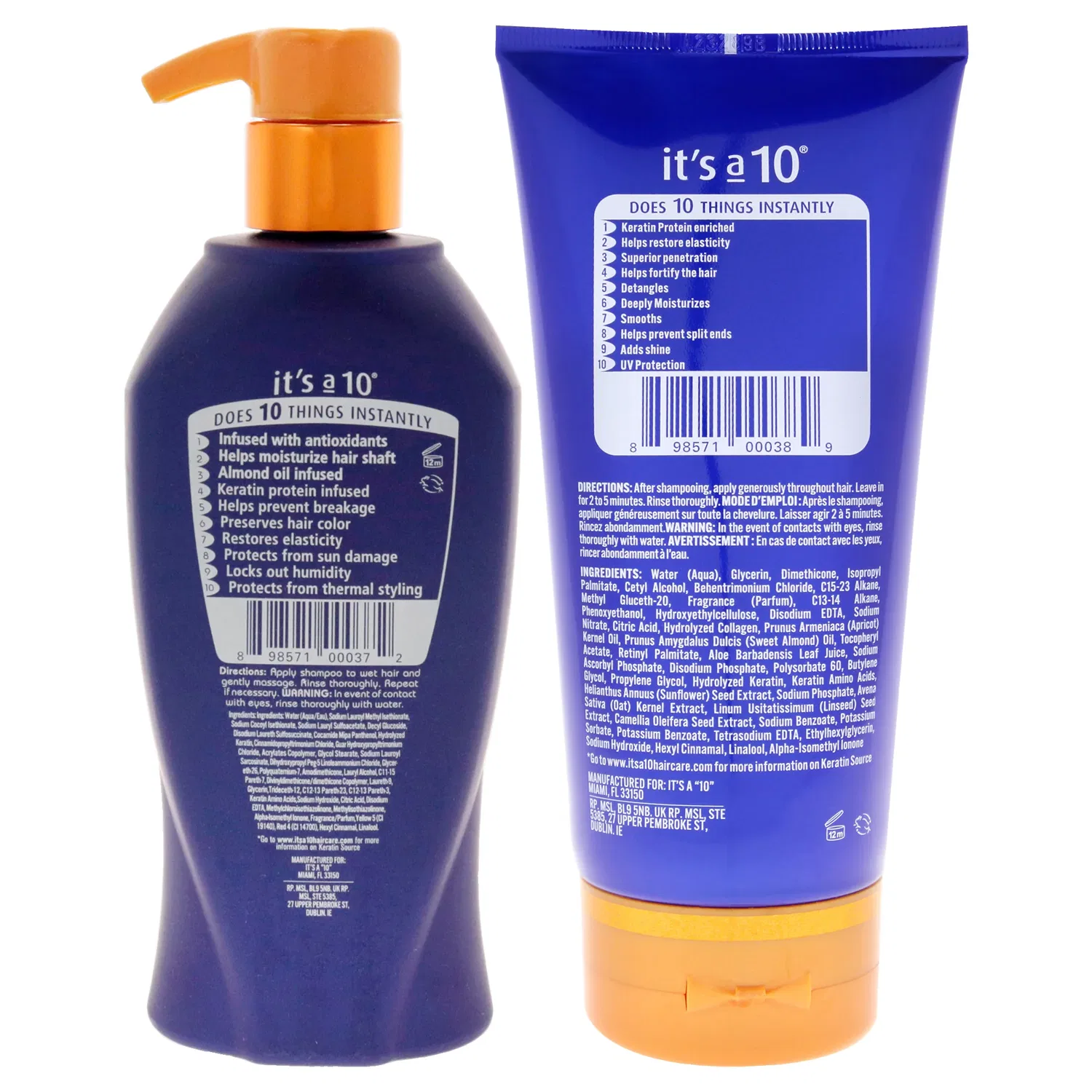 Набор Its A 10 от Its A 10 для мужчин и женщин - комплект из 2 предметов: шампунь Miracle Shampoo Plus Keratin (283 мл) и кондиционер Miracle Deep Conditioner Plus Keratin (143 мл), Clear — фото 2