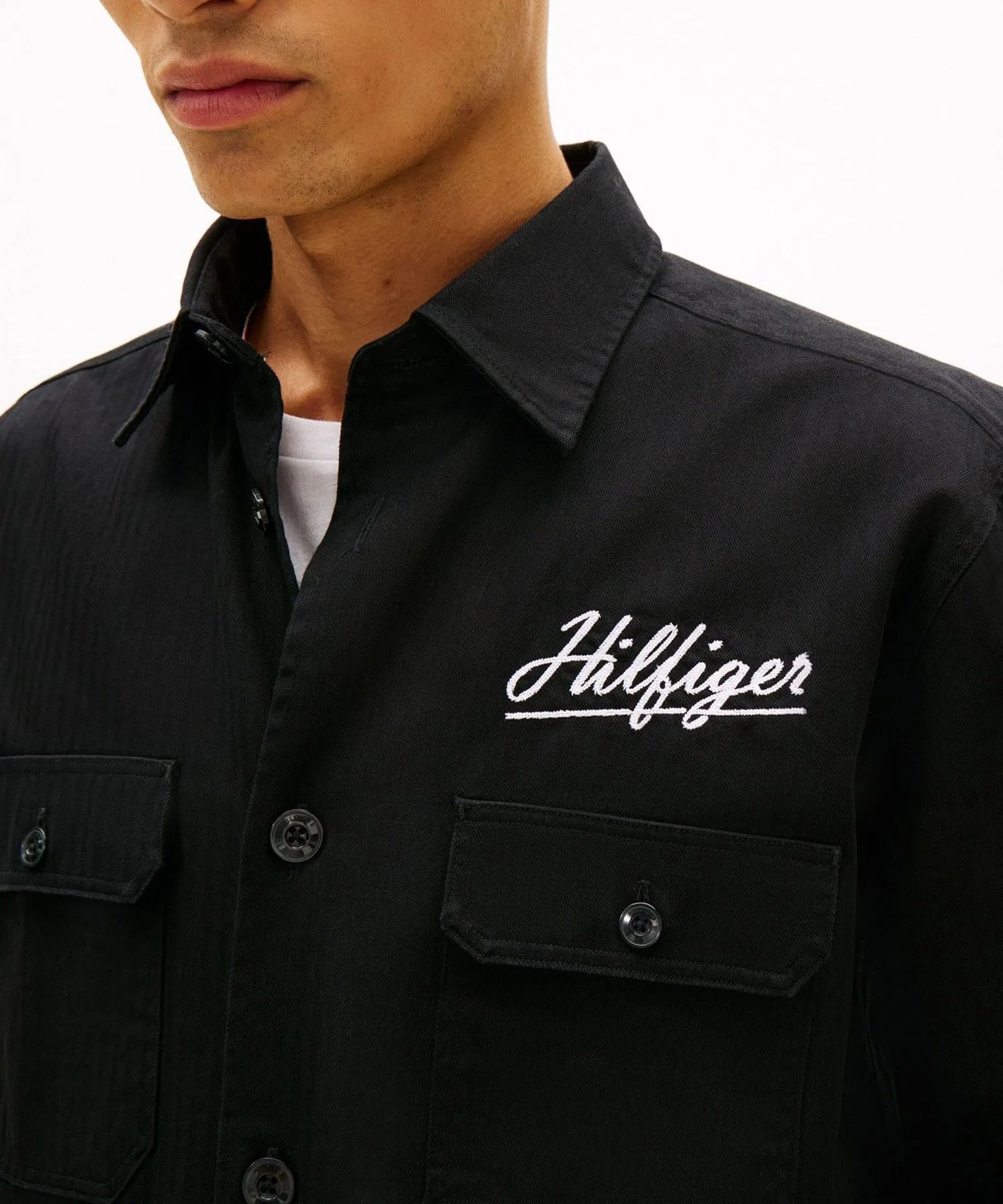 Мужская хлопковая рубашка Tommy Hilfiger с логотипом чёрная — фото 2