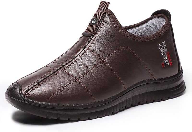 

Мужские зимние теплые обувь-слипоны с противоскользящей подошвой, повседневные кроссовки, водонепроницаемые нескользящие снегоступы, теплые ортопедические мягкие легкие прогулочные снегоступы Hhhchpm, коричневый