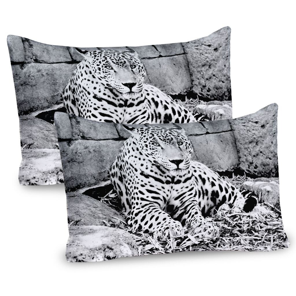 

ABAKUHAUS Черно-белые чехлы на подушку, набор из 2 шт., Jaguar Big Cat Theme Feline Dots Body Fur Jungle Tiger Leopard, Чехол на подушку с декоративным принтом, 80 x 40 см, белый черный