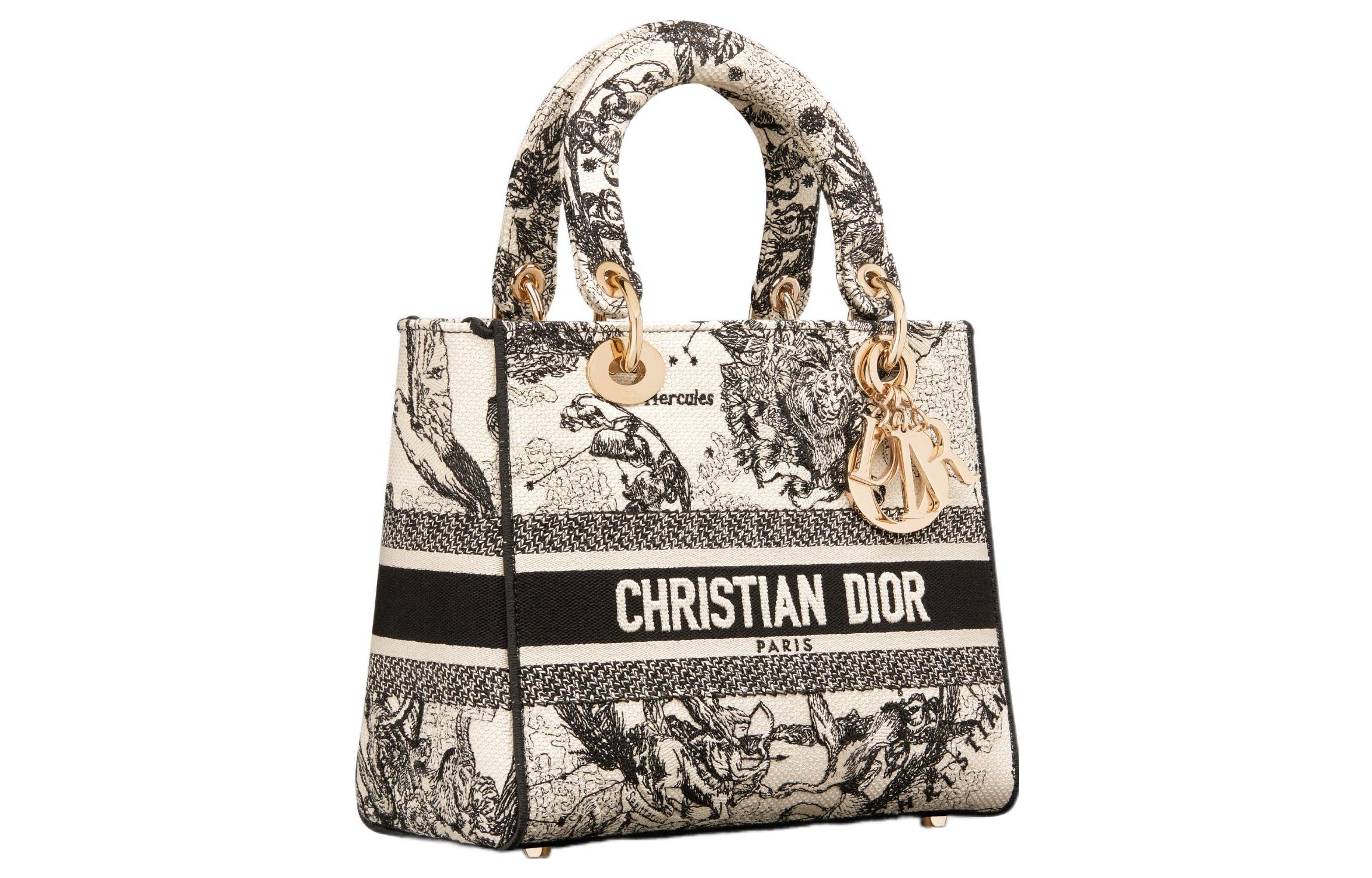 Сумка Lady D Lite с вышивкой, сумка Lady Dior, через плечо, кроссбоди, среднего размера, женская, молочно-белая — фото 3