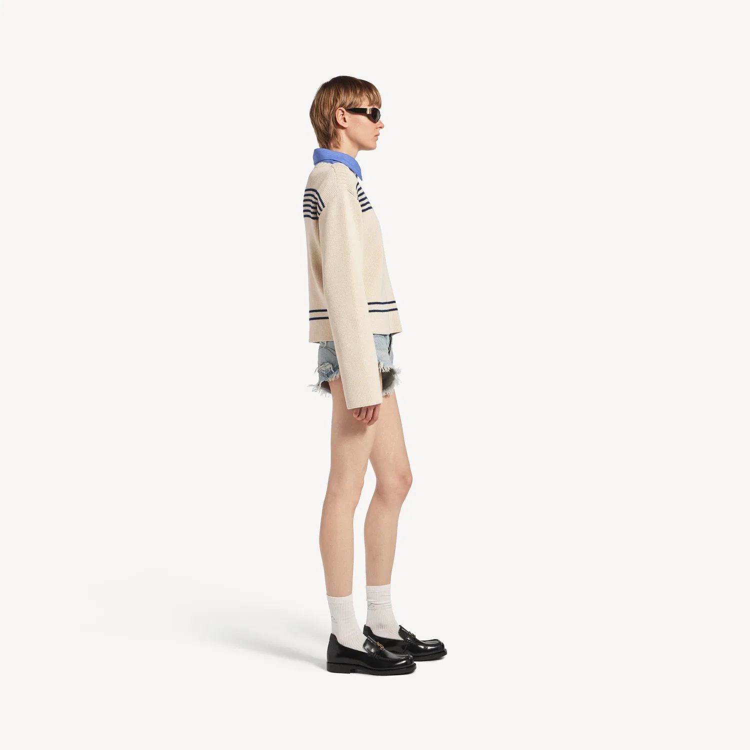 Женский свитер с вырезом-лодочкой в темно-синем/белом цвете Balenciaga — фото 3