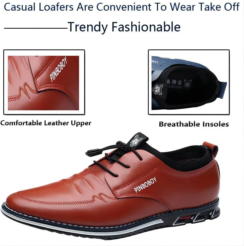 Лоферы кожаные Men's Casual Loafers Leather Comfortable Outdoor Breathable Oxfords Lightweight Driving Moccasin Business Dress Shoes, Оранжевый Asifn — фото 4