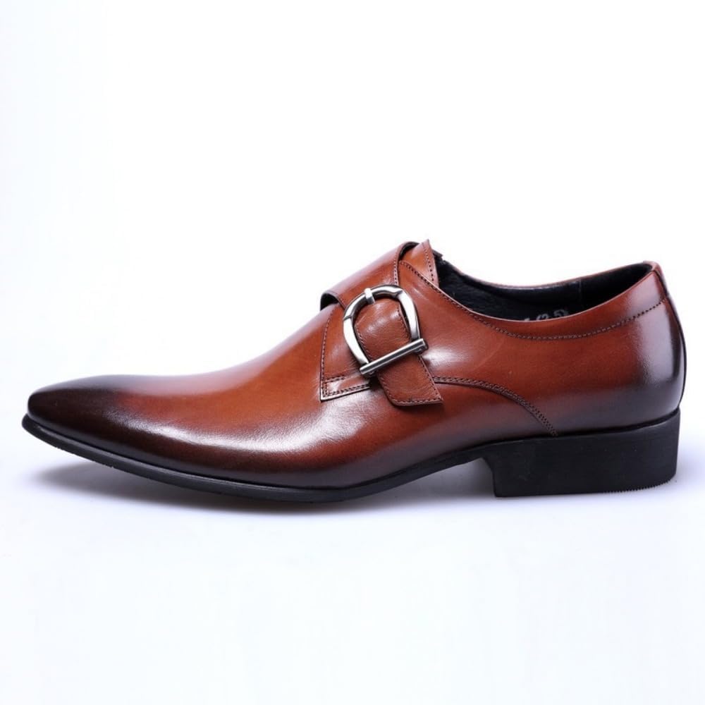 Мужские туфли Monk Strap Классические Ретро Формальные Деловые Лоферы Легкие Кожаные Слипоны Комфортные Носка Низкий Каблук Заостренный Носок Платиновая Пряжка Лоферы Оксфорды для Повседневной Элегантной Работы, Офиса и Свадьбы Geerta, коричневы... — фото 2