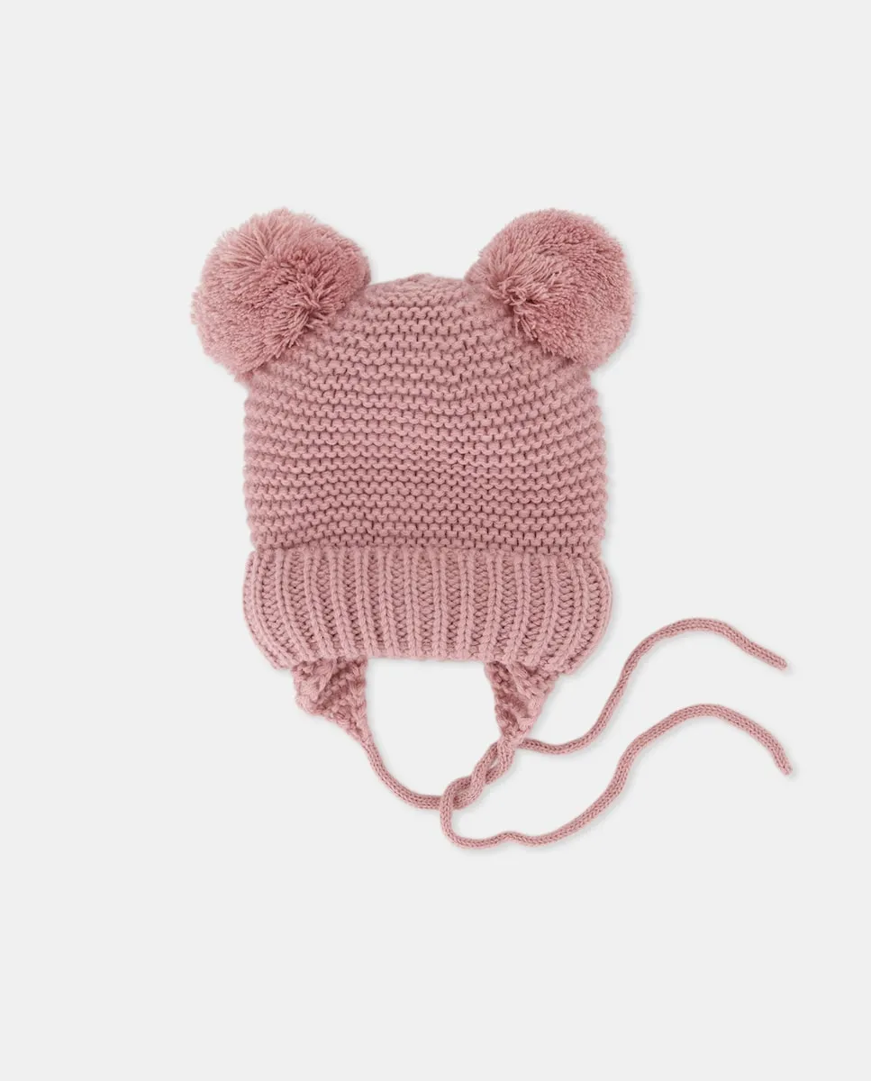 

Детская однотонная вязаная шапочка два помпона Baby El Corte Inglés, розовый