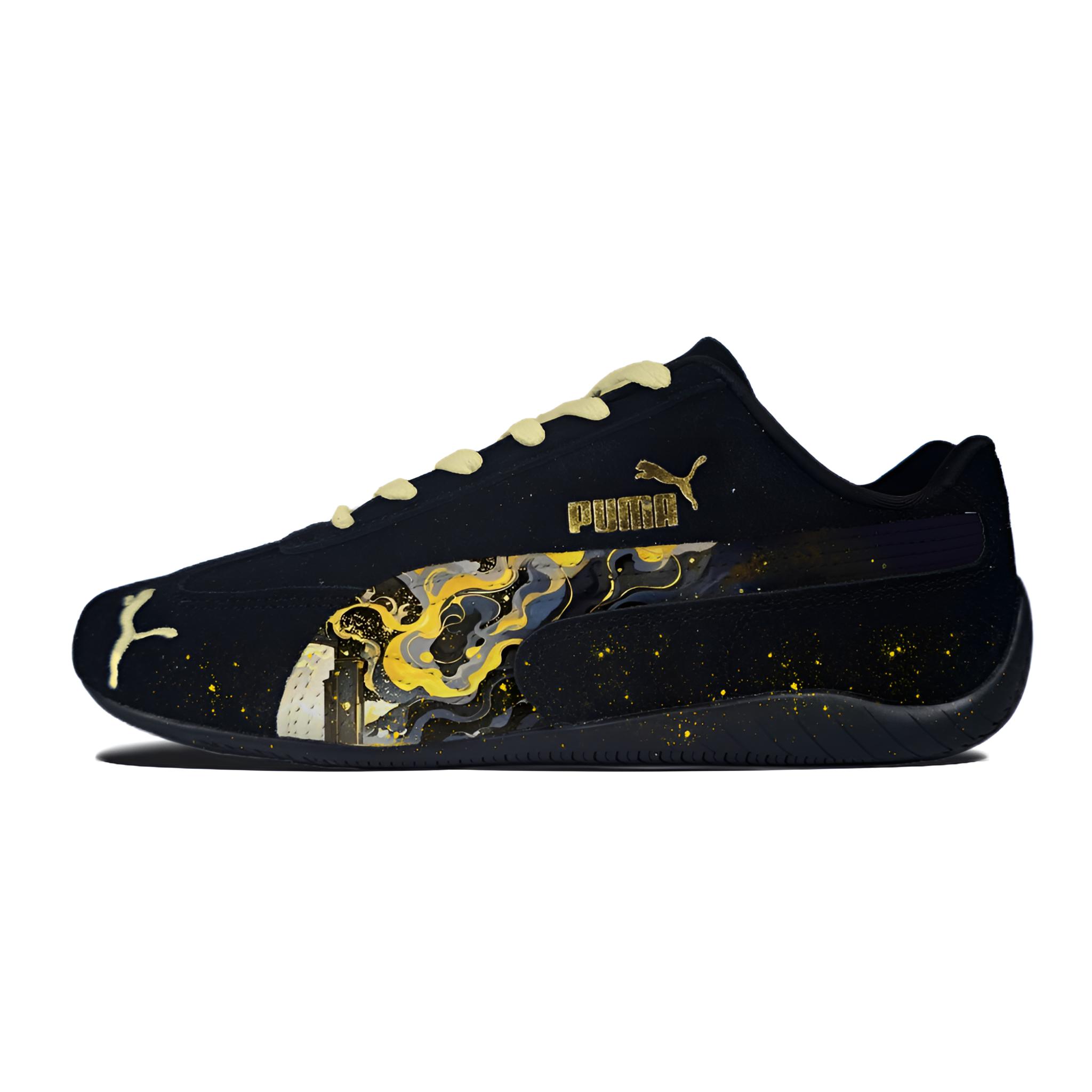

Puma Скейтбордные кроссовки Speedcat Ink Wash Gold Calligraphy из натуральной кожи с каллиграфическим рисунком, унисекс, черный