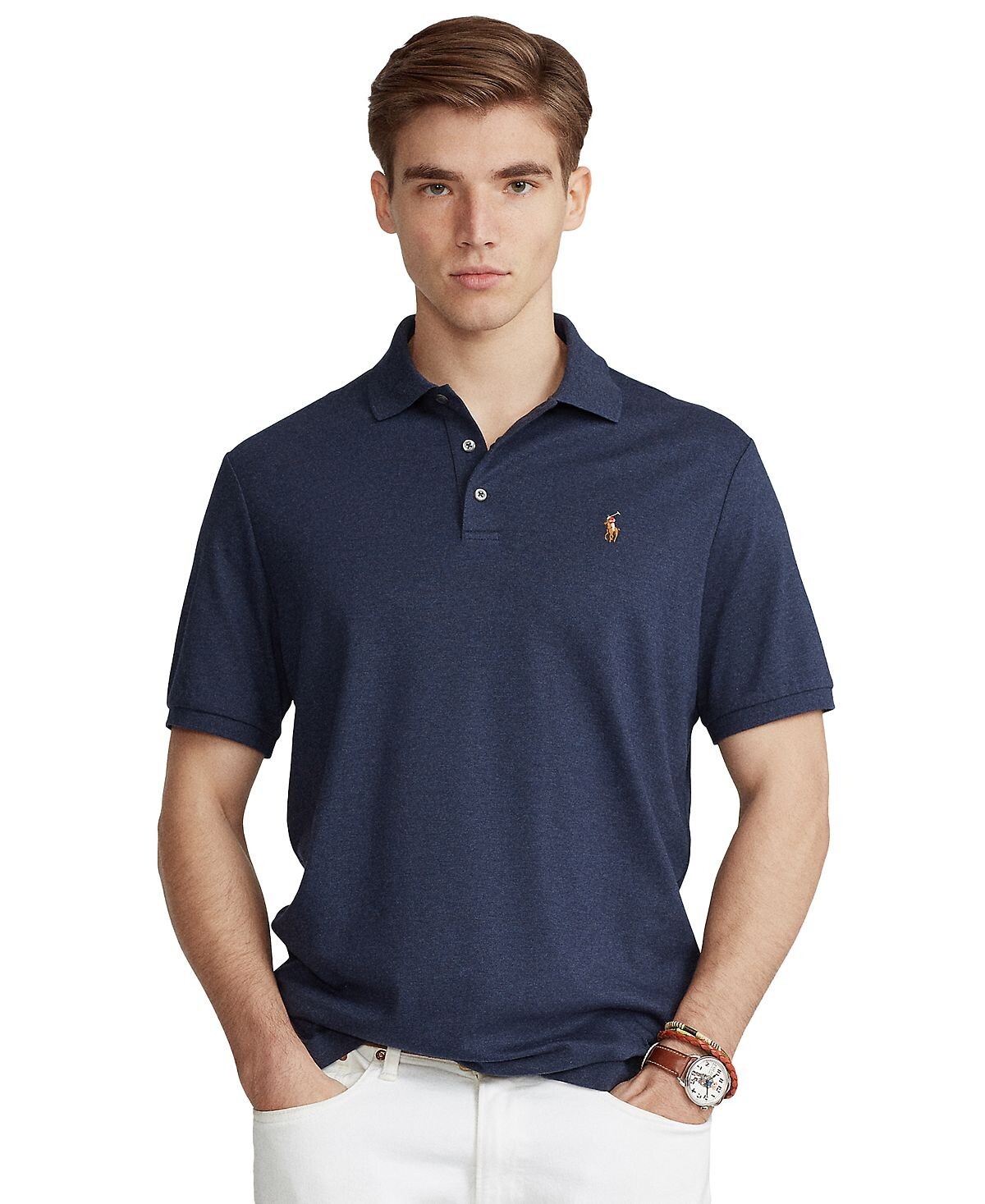 

Мужская рубашка поло из мягкого хлопка приталенного кроя на заказ Polo Ralph Lauren