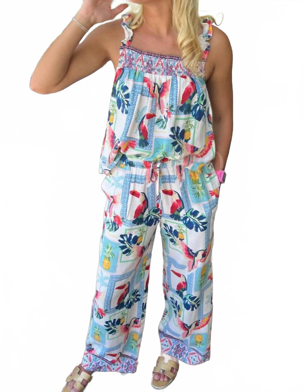 

Брюки широкого кроя с тропическим принтом, кремового цвета Fate By Lfd, Cream Multi