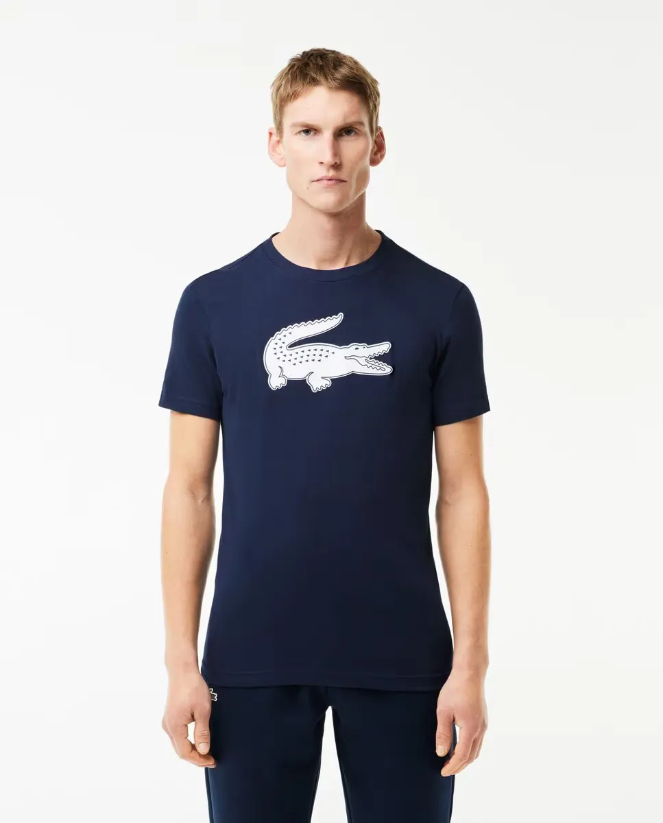 

Мужская футболка из дышащего трикотажа с 3D-принтом крокодила и коротким рукавом Lacoste, темно-синий