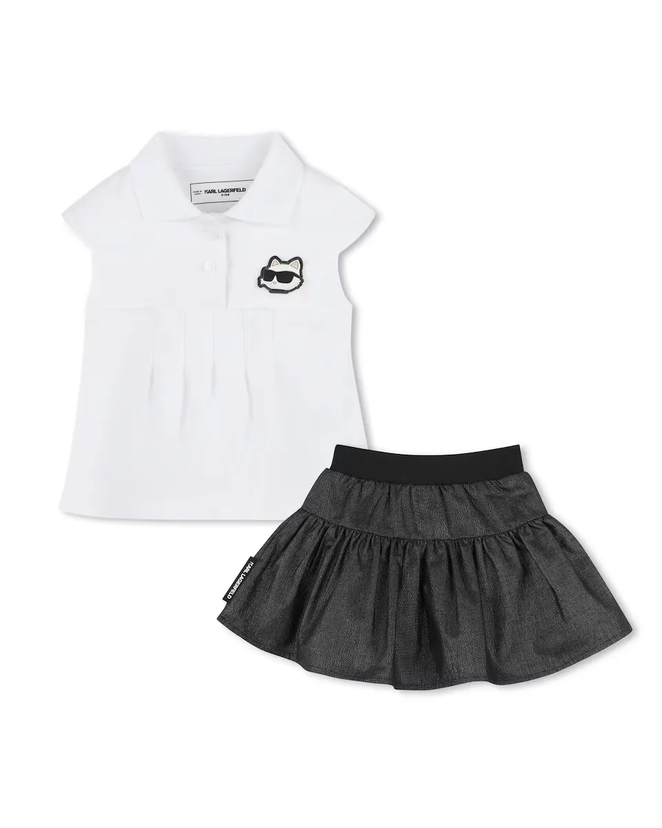 

Комплект футболки для девочки с вырезом поло и юбкой Karl Lagerfeld Kids, белый