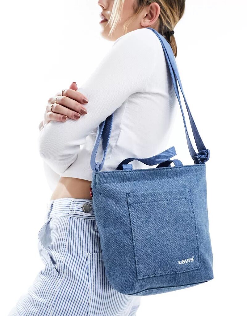 

Синяя джинсовая маленькая сумка-тоут Levi's, Синий, Синяя джинсовая маленькая сумка-тоут Levi's
