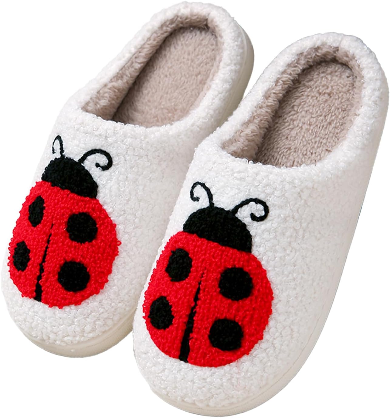 

Тапочки QHTAZ для женщин и мужчин с эффектом памяти, теплые, пушистые и уютные, противоскользящие, для дома и улицы, 10-ladybug