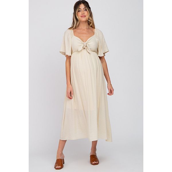 

Платье миди с рукавами-фонариками и завязкой спереди для беременных Pinkblush, Beige