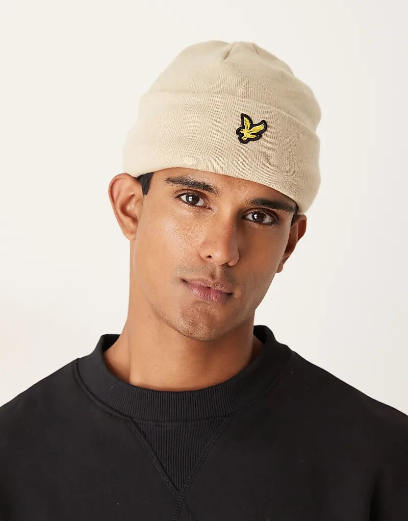 

Шапочка Lyle & Scott из хлопковой мериносовой шерсти серо-коричневого цвета