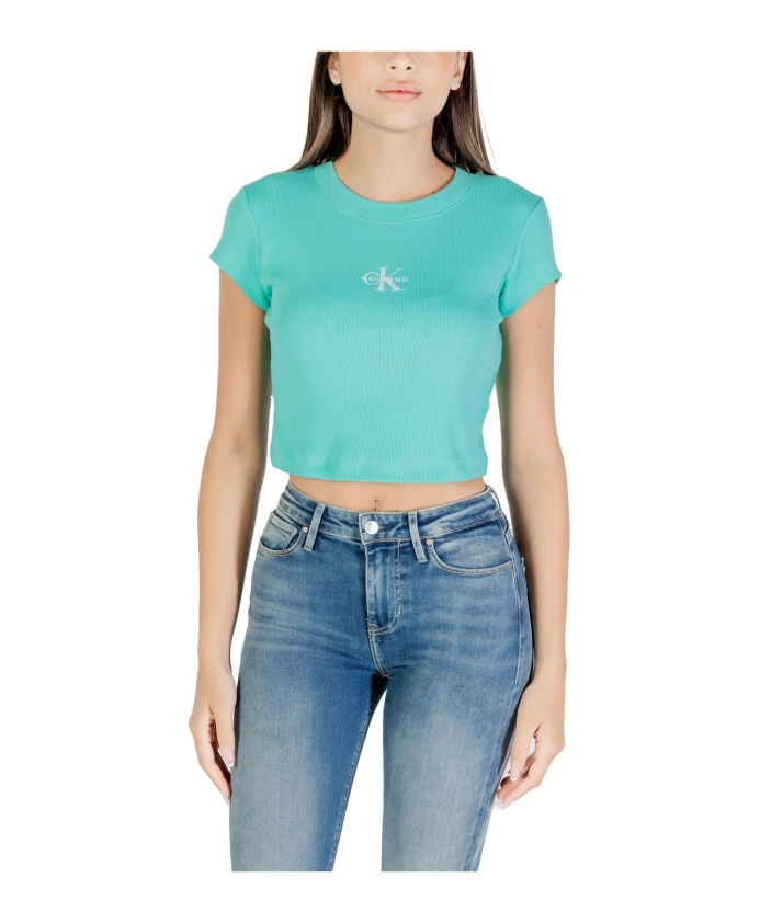 

Хлопковая рубашка с круглым вырезом и короткими рукавами. Calvin Klein Jeans, синий