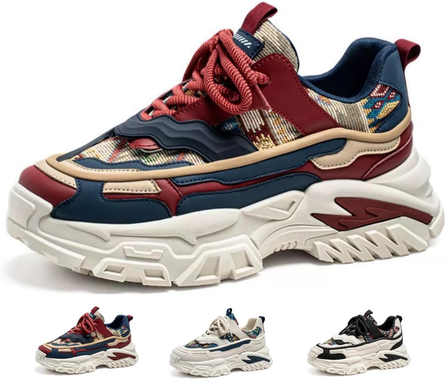 

Мужские и женские стильные массивные кроссовки MACEFIL в стиле папа для уличной моды, удобные повседневные кроссовки, прочная обувь для прогулок на открытом воздухе, красный/синий