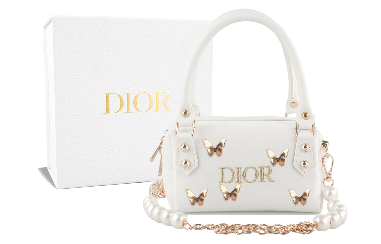 

DIOR Индивидуальная косметичка RISK Zhuang Sheng Xiao Meng, кросс-боди белое золото