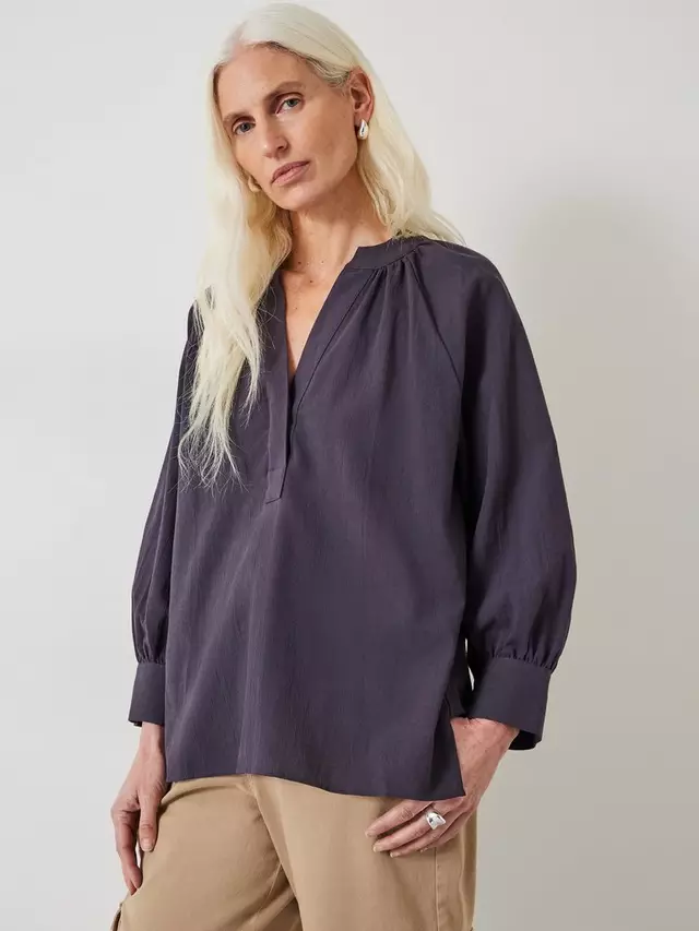 

Топ HUSH Rhea Placket Detail Cotton, цвет dark grey