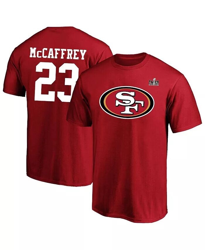 

Мужская футболка Christian McCaffrey Scarlet San Francisco 49ers Super Bowl LVIII Big and Tall с именем и номером игрока Fanatics